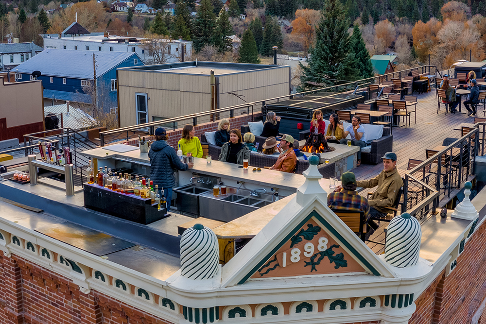 Arial view of the Imogene's rooftop bar.
